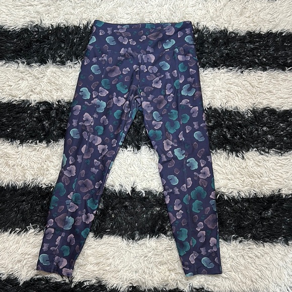 Marika Pants - Marika Women’s Purple Floral Print Leggings, Pockets, Sz Large